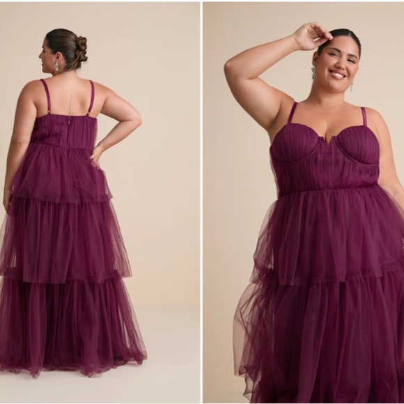 LULU's Prom Wedding Boho Sexy Flowy Elegant Tiered Ruffles Tulle Chic Dress - Picture 3 of 8